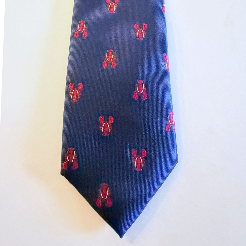 Class Club Silk Tie Navy Boys Lobster Embroidered Nautical Coastal Necktie New